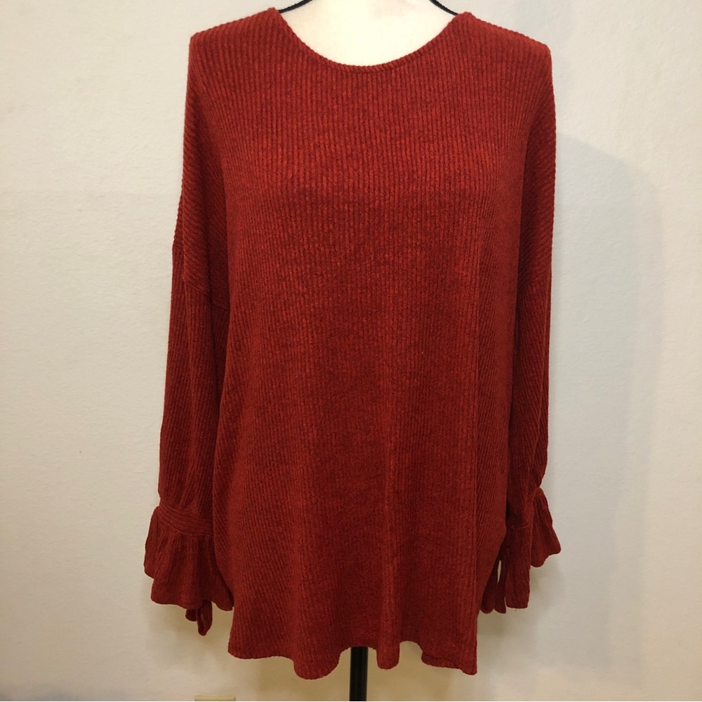 Lucky Brand Bell Sleeve Ribbed Knit Pullover Long Sleeve Sweater Size 2X